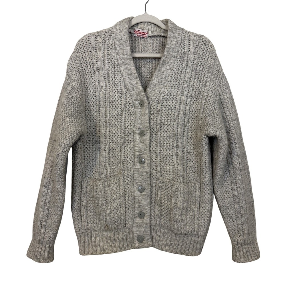 Vtg‎ Fisherman Wool Cable Knit Cardigan Sweater Sz M/L Gray Button Front Coastal